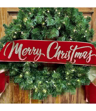 6" x 70" Velvet Gold Glitter Merry Christmas Gold Metallic Backing