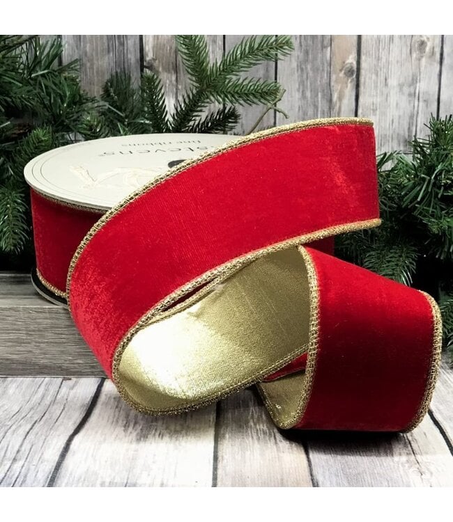 2.5"x 10yds Velvet Glitter Gold Trim, Red