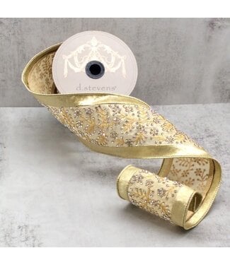 4" x 5yds Metallic Dupion Clear Crystal Branch Center Trim, Gold