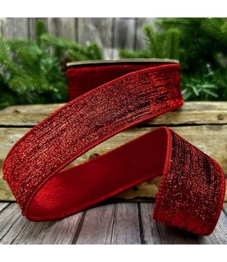 1.5" x 10yds Metallic Velvet Matching Metallic Back, Red