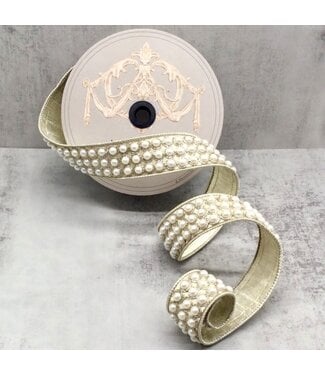 1.5" x 5yds Metallic Dupion Pearls Trim, Platinum