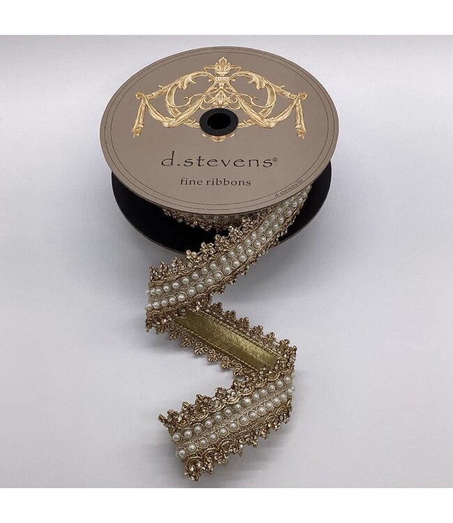 1.75 " x 5yds Metallic Jewel Pearl Countess Trim, Gold