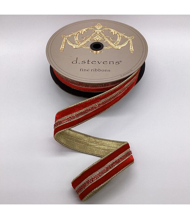 1.5" x 10yds Velvet Red Jewel Center Trim, Red