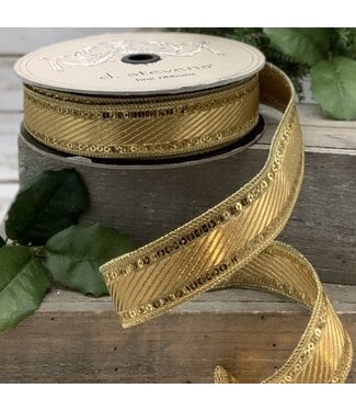 1" x 25yds Jacquard Wired Stripe Ribbon, Gold