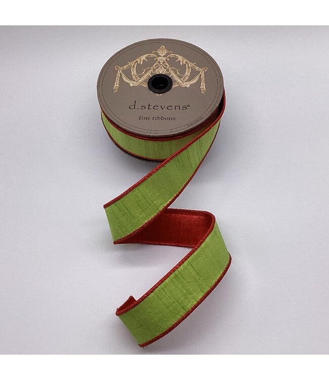 1.5" x 10yds Slub Dupion Metallic Red Back, Lime Green