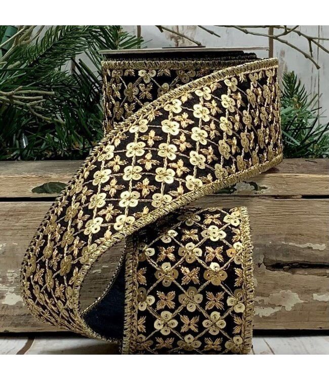 2.5" x 5yds Metallic Dupion Sequin Trim, Black