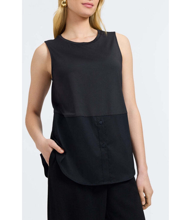 Jesse Knit-Woven Crew Cut Sleeveless Layering Tank