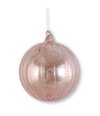 4.75 Inch Light Pink Ribbed Mercury Glass Round Ornament