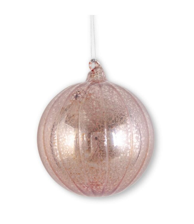 4.75 Inch Light Pink Ribbed Mercury Glass Round Ornament