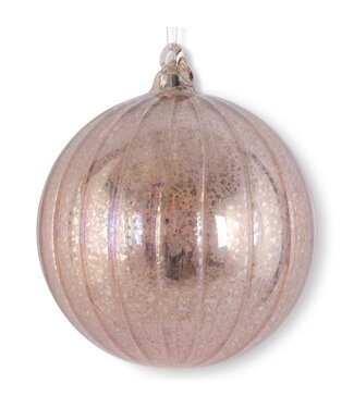 5.75 Inch Light Pink Ribbed Mercury Glass Round Ornament