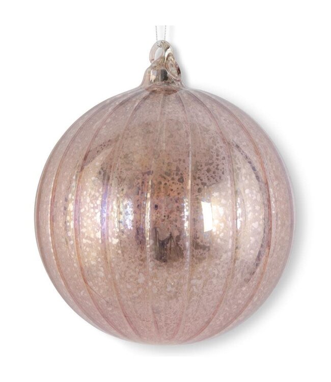5.75 Inch Light Pink Ribbed Mercury Glass Round Ornament
