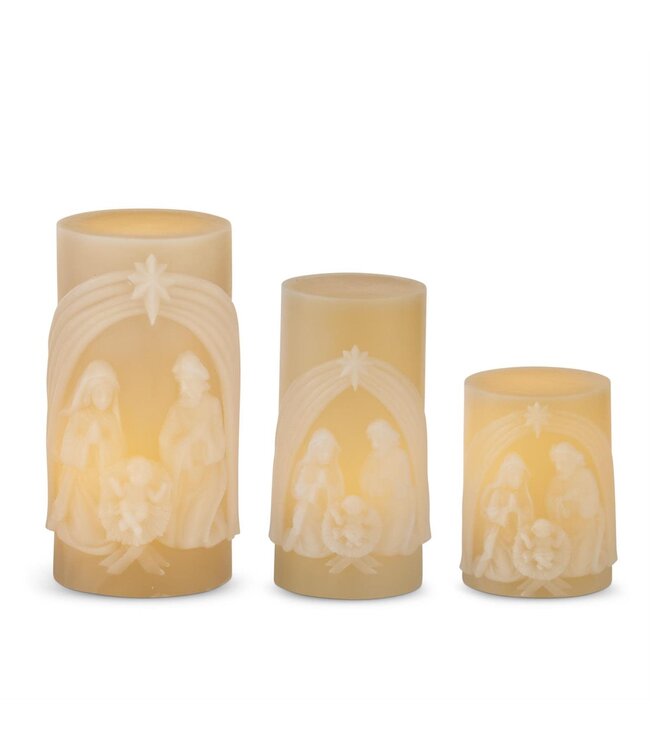 Cream Nativity LED Candle with Timer - Sold Individually