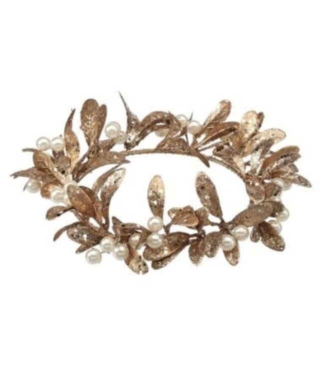 Pearl/Gilded Leaf Candle Ring