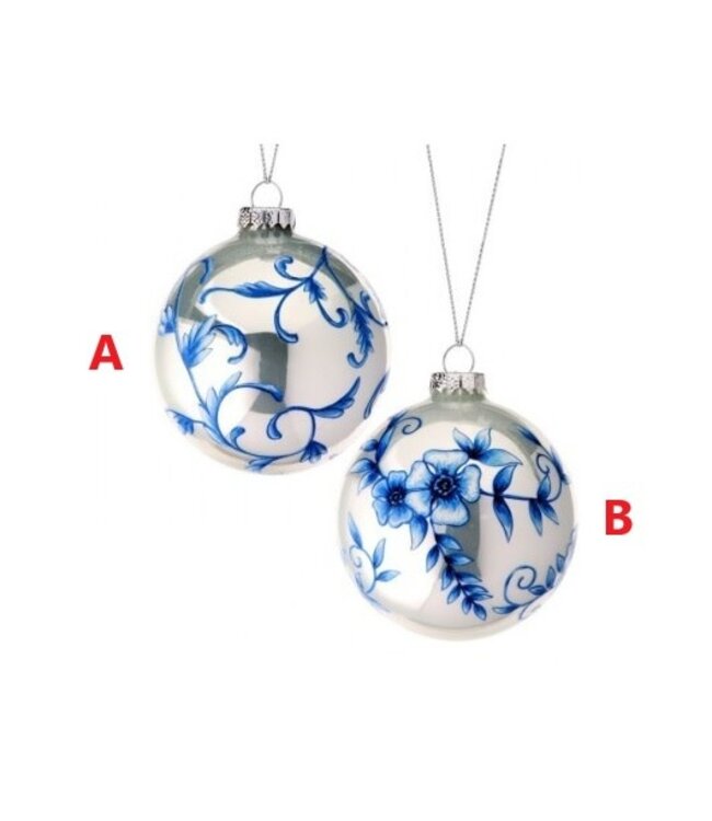 4" Glass Bloomsbury Floral Ball Ornament - Sold Individually