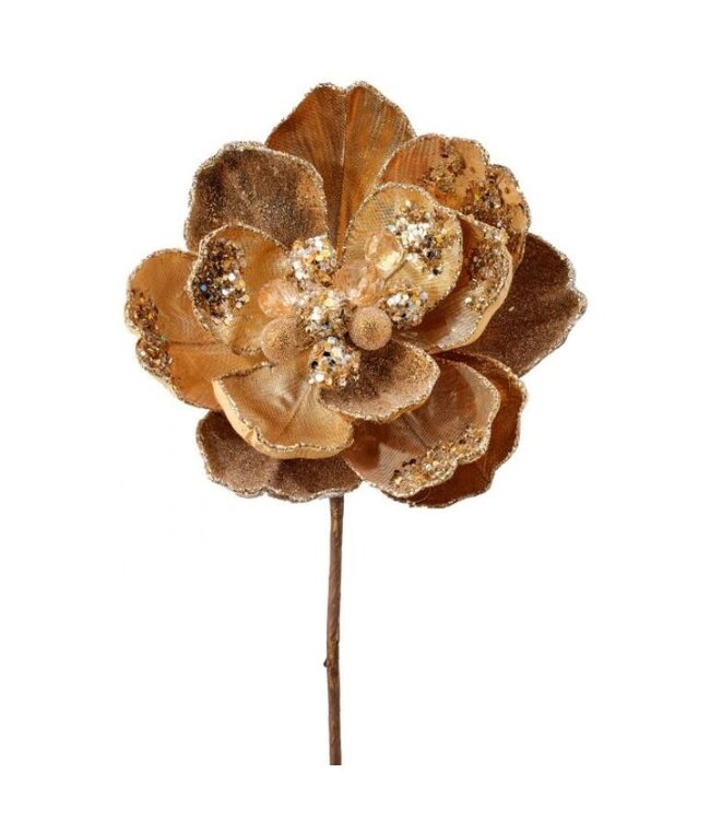 24" Iced with Jewel Encrusted Magnolia Stem Champagne Gold