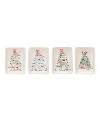 Stoneware Dish With Christmas Tree & Animal/Saying