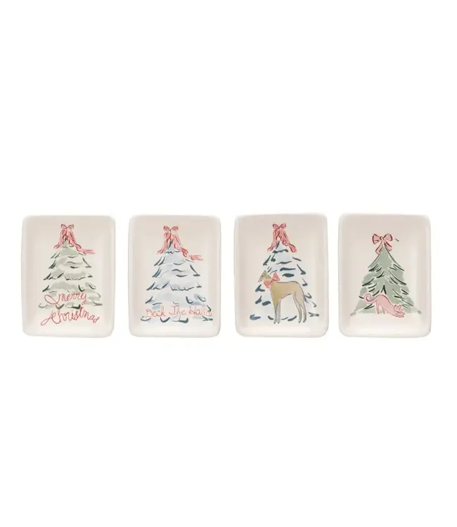 Stoneware Dish With Christmas Tree & Animal/Saying