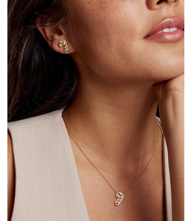 KENDRA SCOTT Candy Cane Short Pendant Necklace Gold Red Green Mix