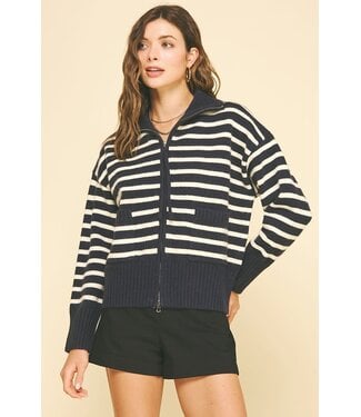 Jane Striped Zip Up Sweater