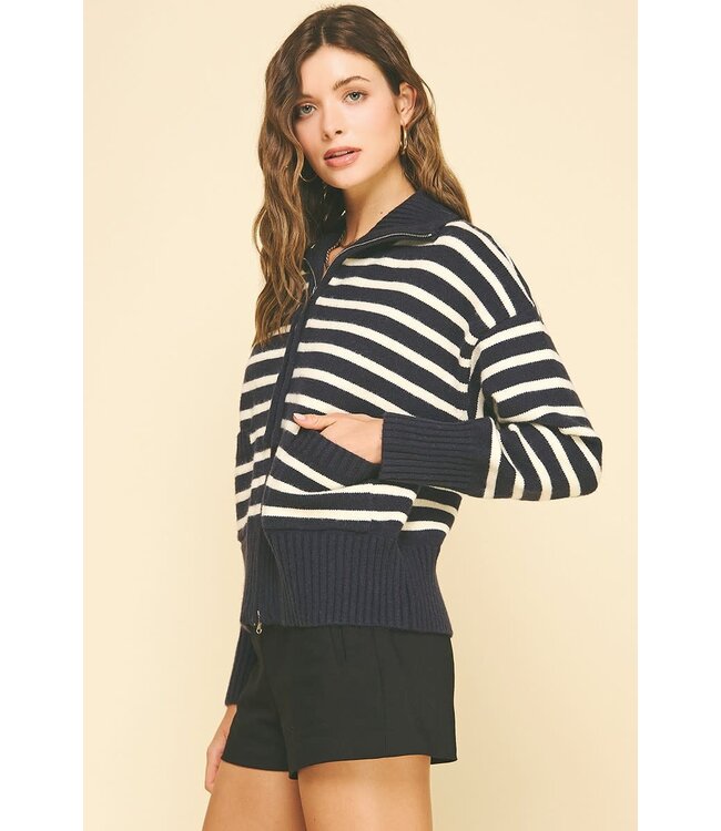 Jane Striped Zip Up Sweater