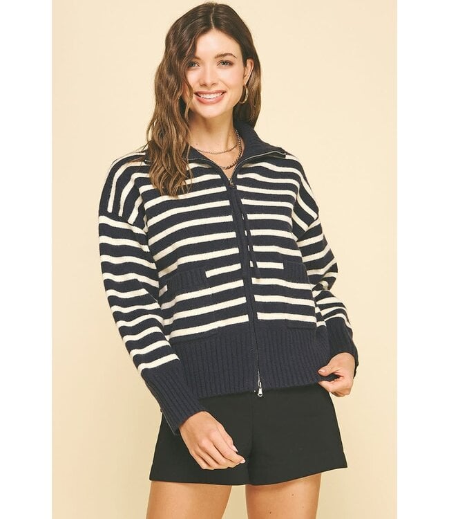Jane Striped Zip Up Sweater