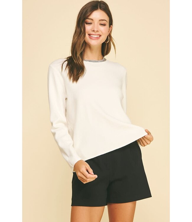 Ivy Jewel Detailed Neck Knit Sweater