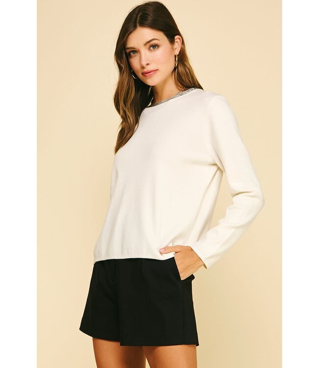 Ivy Jewel Detailed Neck Knit Sweater