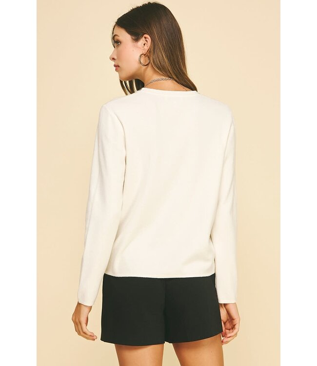 Ivy Jewel Detailed Neck Knit Sweater