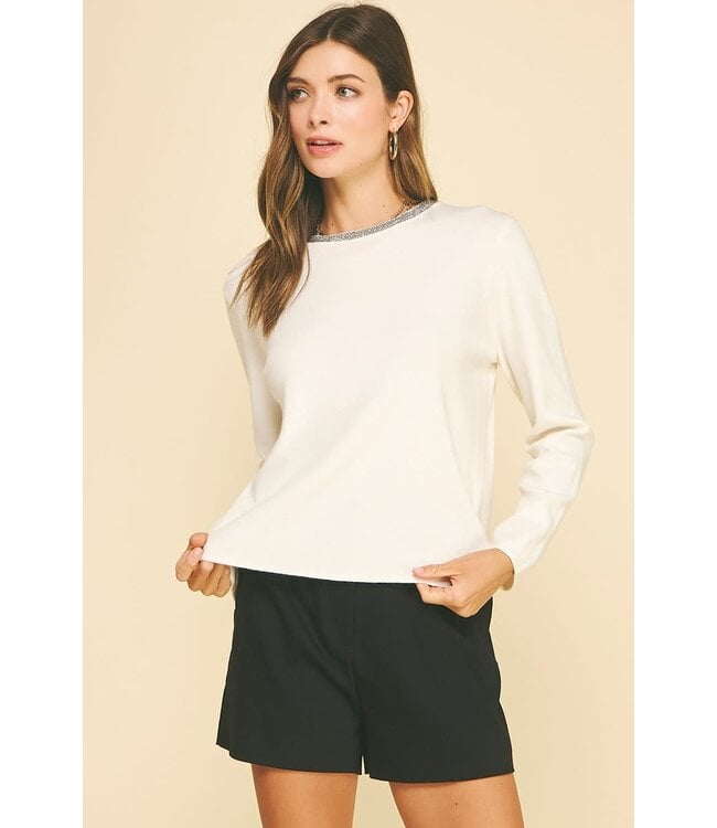 Ivy Jewel Detailed Neck Knit Sweater