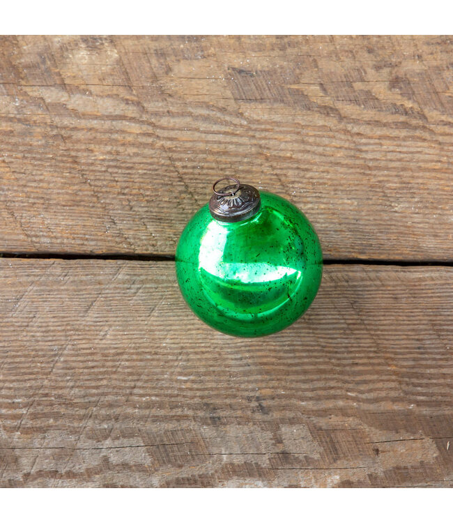 Antique Shiny Emerald Glass Ball Ornament, Medium