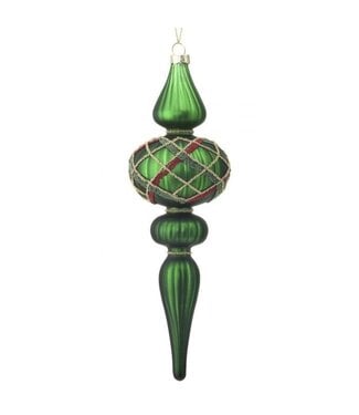 9" Merc Glass Beaded Plaid Finial Ornament