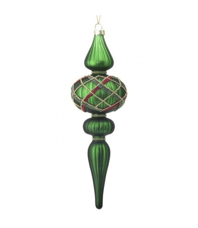 9" Merc Glass Beaded Plaid Finial Ornament