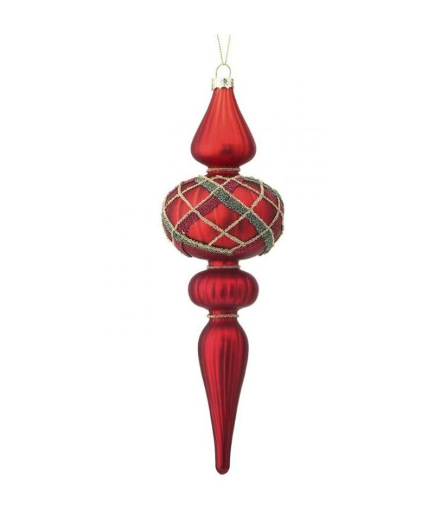 9" Merc Glass Beaded Plaid Finial Ornament