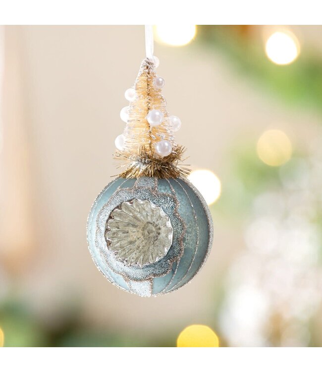 Frosted Sisal Tree on Reflector Ball, Antique Blue