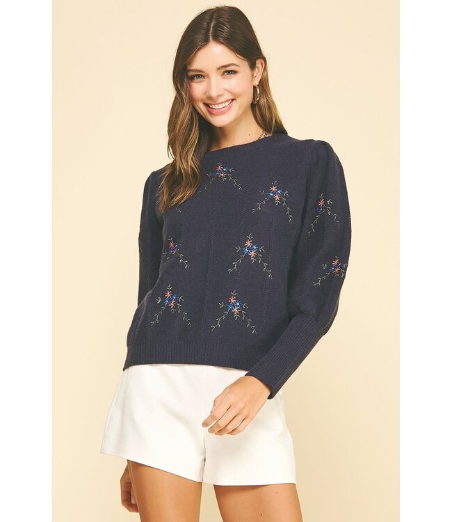 Lillian Floral Embroidered Knit Sweater