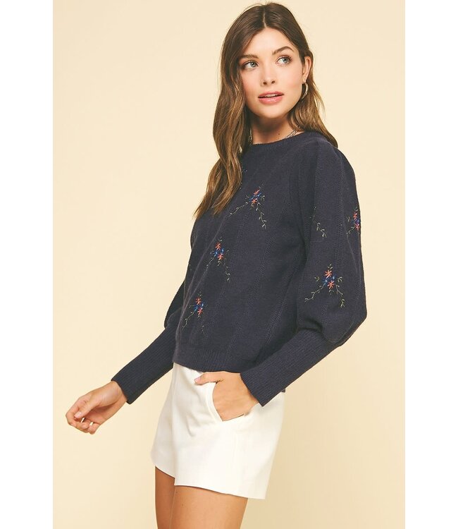 Lillian Floral Embroidered Knit Sweater