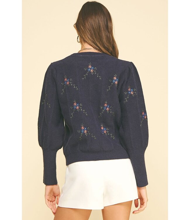 Lillian Floral Embroidered Knit Sweater