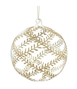 6” Glittered Glass Ball Ornament Clear Gold