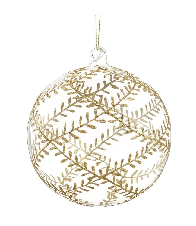 6” Glittered Glass Ball Ornament Clear Gold