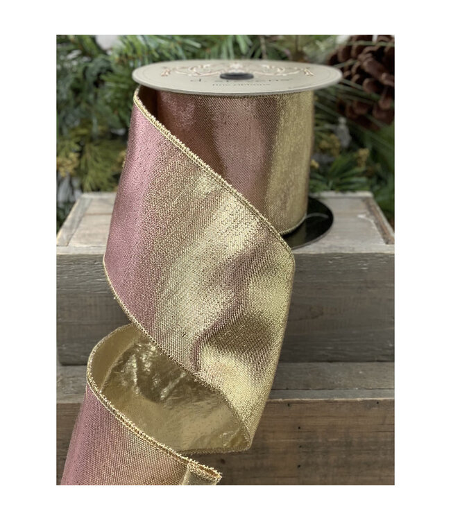 4" x 10yds Metallic Illusionist, Gold-Pink Ribbon