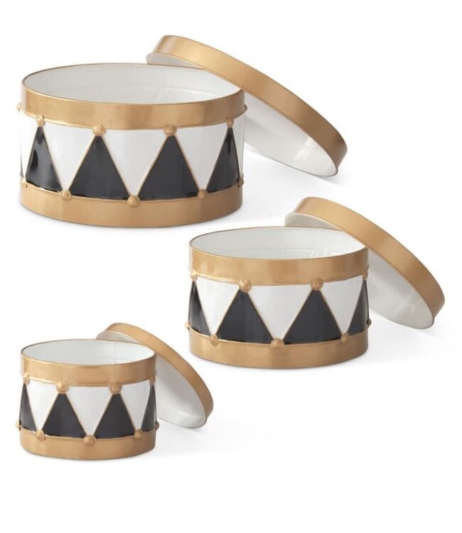 Black & White Harlequin Metal Drum Container - Sold Individually
