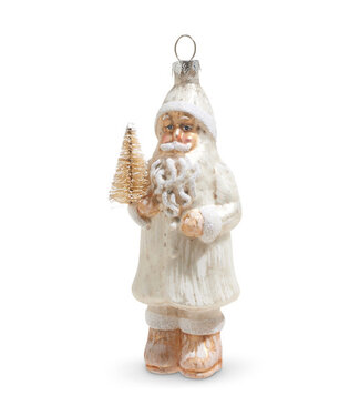 5.5" Whitewash Mercury Glass Santa Ornament