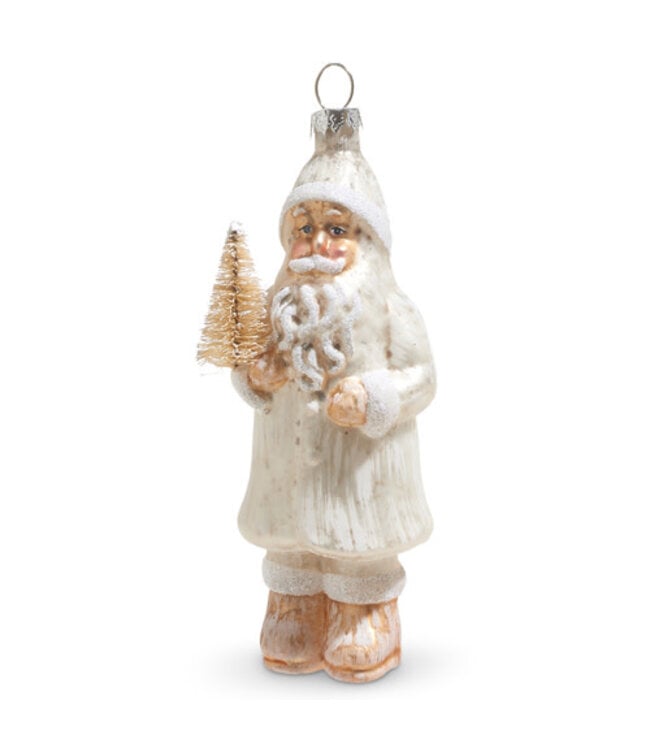 5.5" Whitewash Mercury Glass Santa Ornament