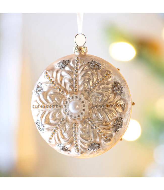 Fleurs Pattern Pearl Pattern Glass Ornament