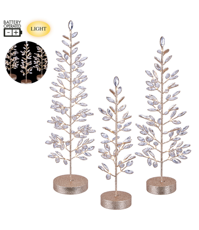 Battery Operated Glittered Rhinestone Tree - Clear Champagne