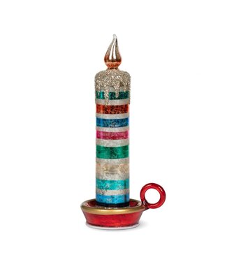 10.5" Retro Stripe Glass Tabletop Candle