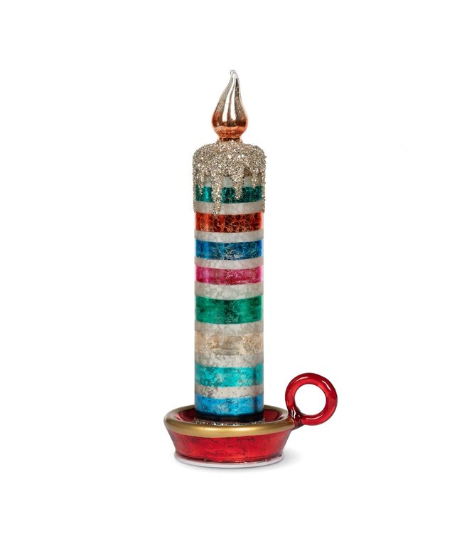 10.5" Retro Stripe Glass Tabletop Candle