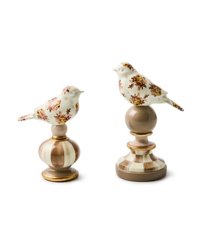 MACKENZIE CHILDS Mocha Wild Rose Bird Topiaries - Sold Individually