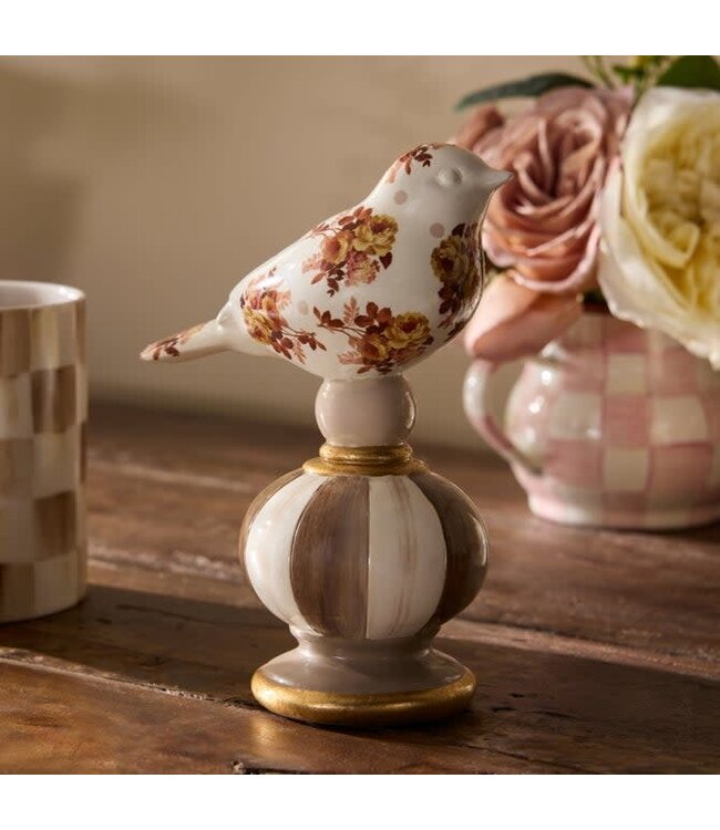 MACKENZIE CHILDS Mocha Wild Rose Bird Topiaries - Sold Individually