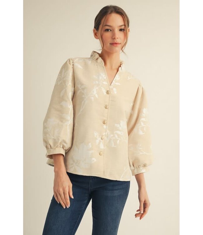 Sophia Button Down Floral Jacquard Top